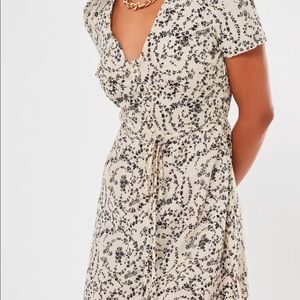 MISSGUIDED stone floral half button tea dress
